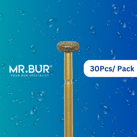 Enhance dental care with Mr. Bur 30pcs Gold Donut Diamond Bur FG for crown & bridge techniques, crown prep, model fabrication, occlusal reduction, and veneer preparation.