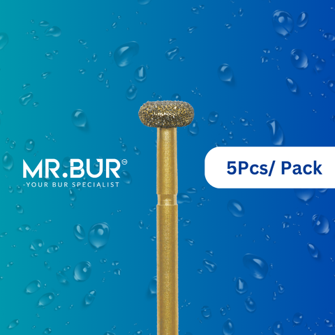 Enhance dental care with Mr. Bur 5pcs Gold Donut Diamond Bur FG for crown & bridge techniques, crown prep, model fabrication, occlusal reduction, and veneer preparation.