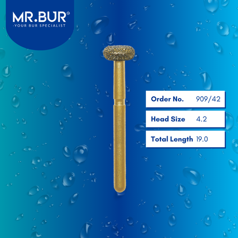 Mr. Bur 909/42 Gold Donut Diamond Bur FG are tools used in multiple dental procedures, ideal for crown and bridge technique, crown preparation, model fabrication, occlusal reduction, and veneer preparation.