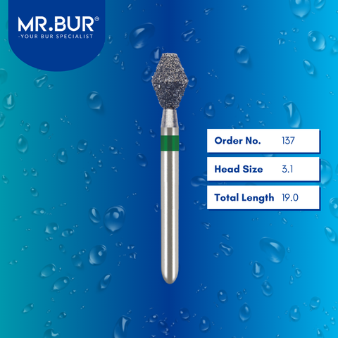 Mr. Bur 137 Occlusal Surface Reduction Double Cone Coarse Diamond Bur 811 FG are tools used in various dental procedures. ISO 806 314 038 534 031, Their double cone design is ideal for crown preparation, occlusal surface work, lingual reduction, model fabrication, prosthodontic applications, and restorative treatments.