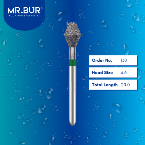 Mr. Bur 138 Occlusal Surface Reduction Double Cone Coarse Diamond Bur 811 FG are tools used in various dental procedures. ISO 806 314 038 534 036, Their double cone design is ideal for crown preparation, occlusal surface work, lingual reduction, model fabrication, prosthodontic applications, and restorative treatments.