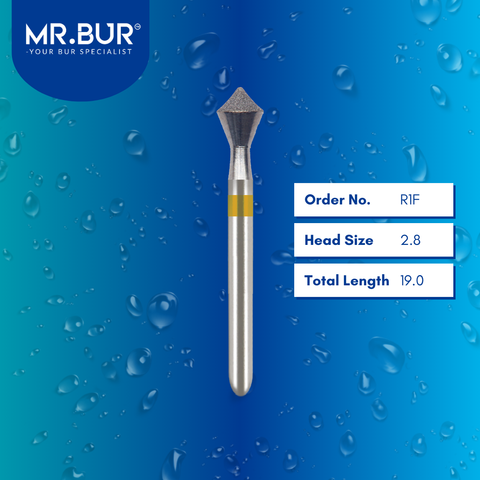 Mr. Bur R1F Occlusal Surface Easy Composite Polishing Diamond Bur 829 FG are tools used in various dental procedures. ISO 806 314 463 504 028, Their unique concave tip design is ideal for restorative treatments, prosthodontic applications, and composite polishing.