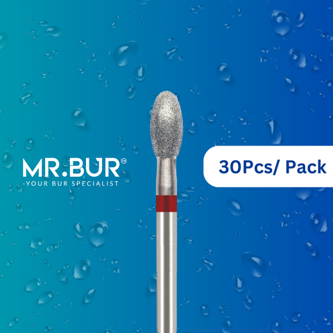 Mr. Bur's 30 pcs Fine Grit Pre-Polishing Egg Diamond Bur FG is perfect for restorative, prosthodontic, composite polishing, crown prep, model fabrication, and occlusal incisors reduction.