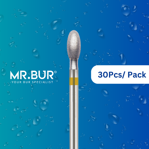 Optimize dental care with Mr. Bur 30 pcs Super Fine Finishing Egg Diamond Bur FG for crown prep, cavity prep, model fabrication, lingual reduction, fillings, and crown & bridge technique.