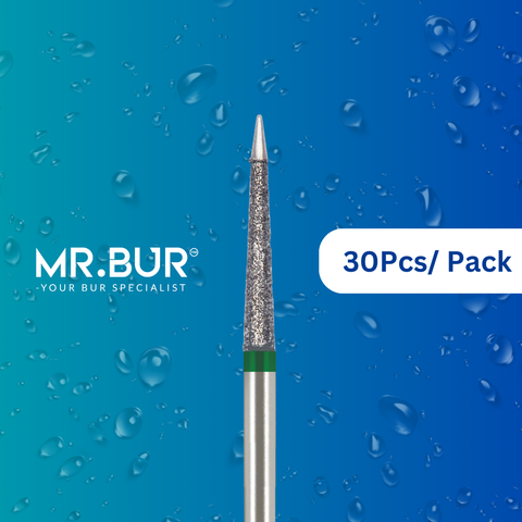 Mr. Bur's 30pcs Non-Cutting End Safe End Coarse Diamond Bur is ideal for endo access, root canal prep, safe end, and safety trimming.