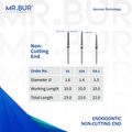 The image showing three variants of the top-rated Endodontic Non-Cutting End Safe End Coarse Diamond Bur from Mr. Bur, ideal for root canal preparation and fully sterilizable, offering superior performance compared to Meisinger, Mani, Shofu, Eagle Dental, and Trihawk, making it the best choice for precision dental cases.