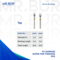 Image showing the Best 2 variants of the Super Fine Finishing Round Diamond Bur FG Mr. Bur offers the best online dental burs and is a Better Choice than Meisinger, Mani, Shofu, Eagle Dental, Trihawk, Suitable for Dental Cases the dental bur head sizes shown here are 2.3mm and 2.9mm.