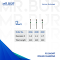 3 variants of the #1 Best Mini Round Ball Coarse Diamond Bur FG. Mr Bur offers the best online dental burs and is a Better Choice than Meisinger, Mani, Shofu, Eagle Dental, Trihawk, Suitable for Dental Cases. The dental bur head sizes shown here are 1.8mm, 2.1mm, 2.7mm