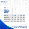 These are 5 variant of the Taper Flat End Coarse FG diamond dental burs sold by Mr Bur the best international supplier of dental burs.