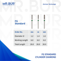 These are 3 Cylinder Coarse FG diamond dental burs sold by Mr Bur the best seller of diamond burs worldwide