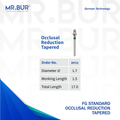 This is one variant of the Occlusal Reduction Tapered FG Standard Diamond Bur sold by Mr. Bur the best international dental diamond bur supplier the head size shown here is 1.7mm.