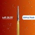 Mr. Bur's 30pcs Flat End Taper Finishing Carbide Dental Bur FG is perfect for cavity prep, crown prep, debonding, orthodontic treatment, and shoulder margin polishing.