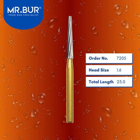 Mr. Bur 7205 Flat End Taper Finishing Carbide Dental Bur FG are tools used in multiple dental procedures, ideal for cavity preparation, crown preparation, debonding, orthodontic treatment, and shoulder margin polishing.