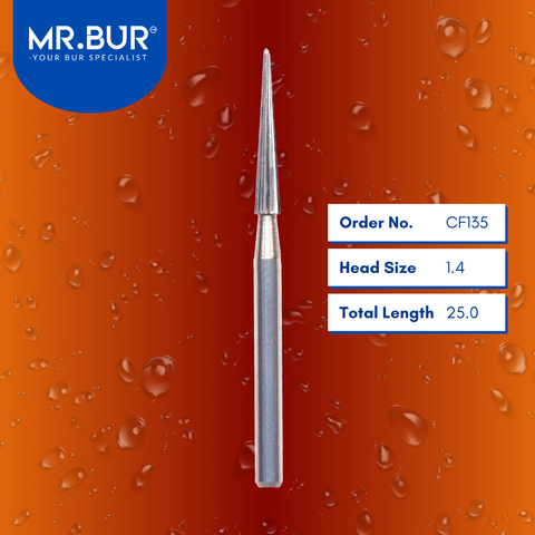 Mr. Bur CF135 Pointed Cone Finishing Carbide Dental Bur FG are tools used in multiple dental procedures, ideal for composite finishing and polishing, debonding, finishing, and pre-polishing.