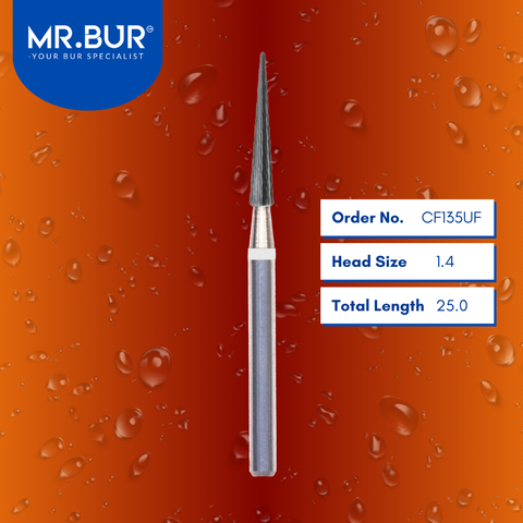 Mr. Bur CF135UF Pointed Cone Finishing Carbide Dental Bur FG are tools used in multiple dental procedures, ideal for composite finishing and polishing, debonding, finishing, and pre-polishing.