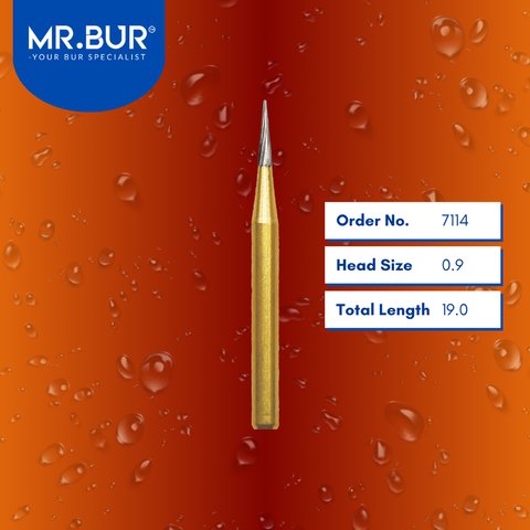 Mr. Bur 7114 Taper Flat End Finishing Carbide Dental Bur FG are tools used in multiple dental procedures, ideal for cavity preparation, compoShape bur, composite polishing, debonding, pre-polishing, and tangential polishing.