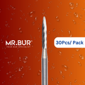 Mr. Bur's 30pcs Torpedo Finishing Carbide Dental Bur FG is ideal for chamfer margin finishing and polishing, debonding, laminate ceramic veneer, and veneer finishing and polishing.