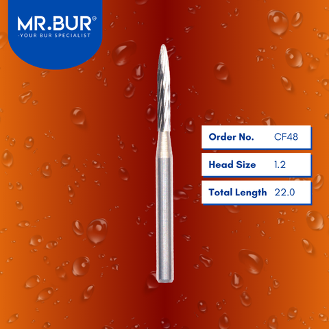 Mr. Bur CF48 Torpedo Finishing Carbide Dental Bur FG is ideal for chamfer margin finishing and polishing, debonding, laminate ceramic veneer, veneer finishing, and veneer polishing.