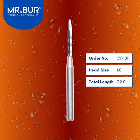 Mr. Bur CF48F Torpedo Finishing Carbide Dental Bur FG is ideal for chamfer margin finishing and polishing, debonding, laminate ceramic veneer, veneer finishing, and veneer polishing.