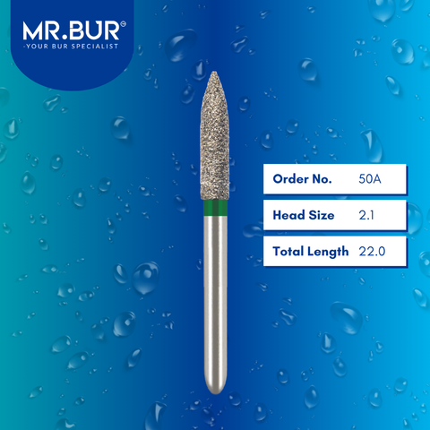 Mr. Bur 863 flame diamond bur 50A are tools used in multiple dental procedures. ISO 806 314 250 534 021 FG, Their flame heads are ideal for cavity preparationand easily remove decayed portions of a tooth to prepare it for a filling or a crown 