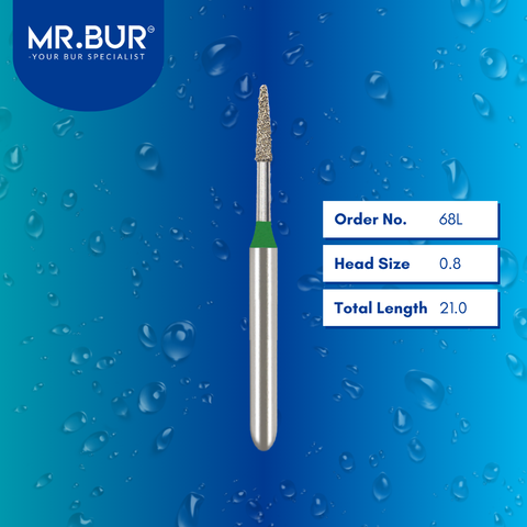 Mr. Bur 889L flame diamond bur 68L are tools used in multiple dental procedures. ISO 806 314 540 534 008 FG, Their flame heads are ideal for cavity preparationand easily remove decayed portions of a tooth to prepare it for a filling or a crown 