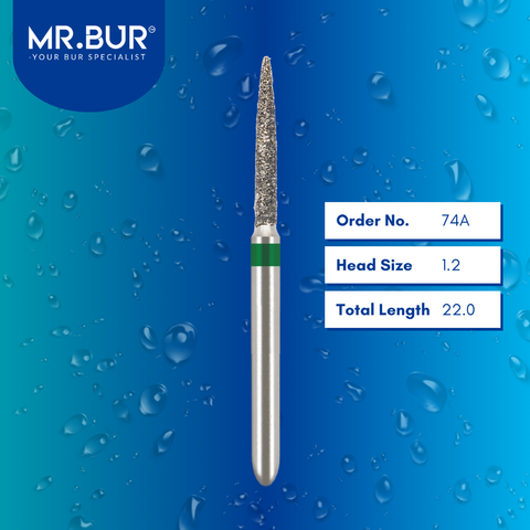 Mr. Bur 863 flame diamond bur 74A are tools used in multiple dental procedures. ISO 806 314 250 534 012 FG, Their flame heads are ideal for cavity preparationand easily remove decayed portions of a tooth to prepare it for a filling or a crown 