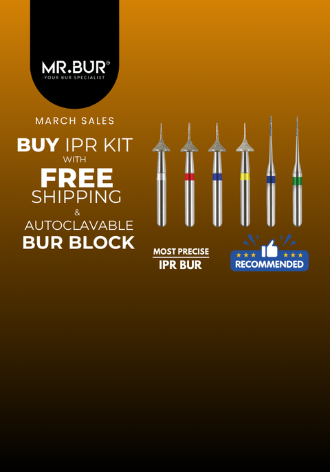 MR.BUR Interproximal Reduction Dental Bur. Available in 0.3mm, 0.4mm, 0.45mm, and 0.5mm for maximize precision and efficacy in interdental space adjustment and enamel reduction.