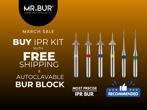 MR.BUR Interproximal Reduction Dental Bur. Available in 0.3mm, 0.4mm, 0.45mm, and 0.5mm for maximize precision and efficacy in interdental space adjustment and enamel reduction.