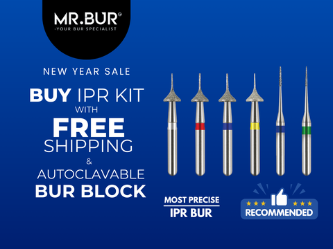 MR.BUR Interproximal Reduction Dental Bur. Available in 0.3mm, 0.4mm, 0.45mm, and 0.5mm for maximize precision and efficacy in interdental space adjustment and enamel reduction 