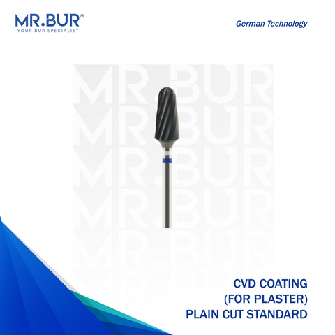 Mr. Bur CVD Coated Plain Cut Standard Tungsten Carbide Bur for Plaster, designed for precise shaping and efficient material removal, ensuring durability and smooth performance.