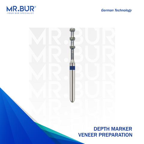 Mr. Bur Depth Marker Veneer Preparation Diamond Bur FG ensures precise veneer preparation with accurate depth control, enhancing restoration fit, aesthetics, and enamel conservation.