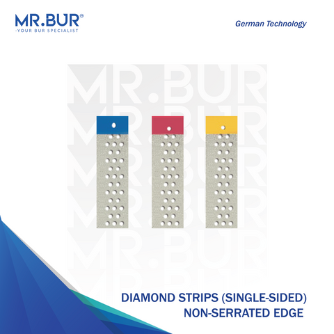 Best Mr. Bur Diamond Strips, single-sided with non-serrated edge, designed for precise interproximal enamel reduction and controlled space creation in orthodontics.