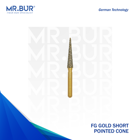 The #1 Best Gold Pointed Cone Diamond Bur Short FG. Mr. Bur offers the best online dental burs and is a Better Choice than Meisinger, Mani, Shofu, Eagle Dental, Trihawk, Suitable for Dental Cases.