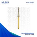 The #1 Best Gold Pointed Cone Diamond Bur FG. Mr Bur offers the best online dental burs and is a Better Choice than Meisinger, Mani, Shofu, Eagle Dental, Trihawk, Suitable for Dental Cases.