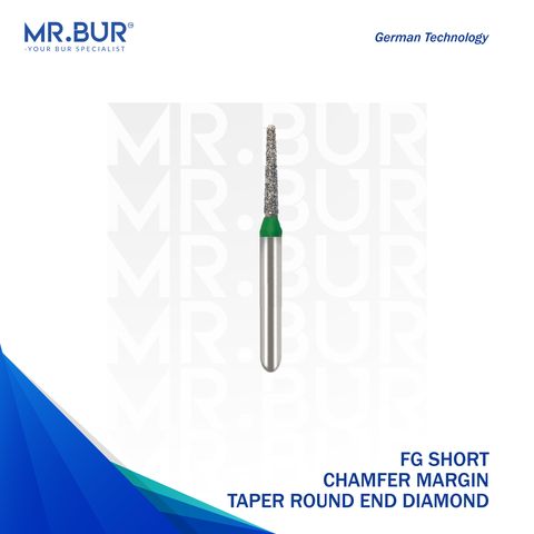 This is the Mini Taper Round End Coarse Chamfer FG Short Diamond Dental Bur that is sold by Mr Bur the best international diamond dental bur supplier.