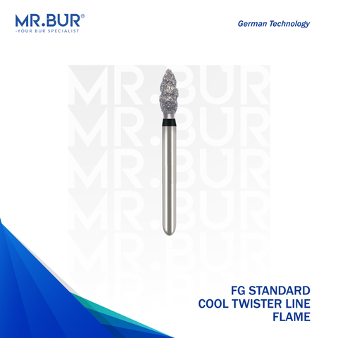 This is the Cool Twister Line Super Coarse Flame FG Diamond Bur sold by Mr. Bur the best international supplier of dental burs.