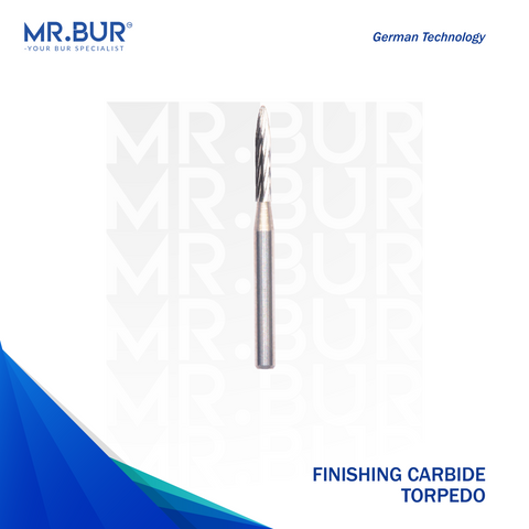 Mr. Bur Torpedo Finishing Carbide Dental Bur FG ensures precise, smooth contouring and polishing for restorations, enhancing durability and procedural accuracy.