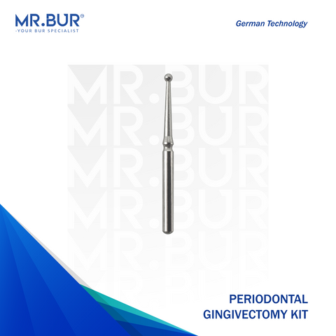 Mr. Bur Periodontal Gingivectomy Bur Kit, with 10 stainless steel burs, is ideal for fine-tuning soft tissue, subgingival caries treatment, and using heat to cauterize gums and control bleeding during gingivectomy.