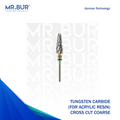 Mr. Bur Coarse Cross Cut Tungsten Carbide Bur for Acrylic Resin, designed for efficient material reduction and precise contouring, ensuring smooth cutting and durability.