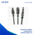 Mr. Bur Tungsten Carbide Coarse Cross Cut Laboratory Bur, designed for aggressive material removal, precise shaping, and efficient cutting in dental laboratory applications.