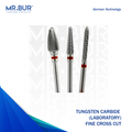 Mr. Bur Tungsten Carbide Fine Cross Cut Laboratory Bur, designed for detailed finishing, precise shaping, and smooth cutting performance in dental laboratory applications.