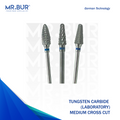 Mr. Bur Tungsten Carbide Medium Cross Cut Laboratory Bur, designed for efficient cutting, precise shaping, and smooth material removal in dental laboratory applications.