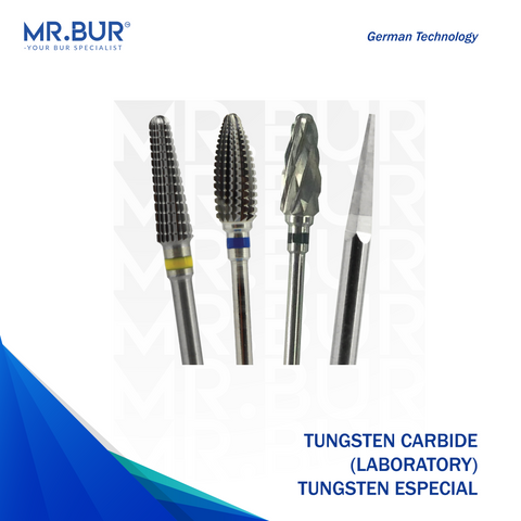 Mr. Bur Tungsten Carbide Especial Bur, designed for high cutting efficiency with HP straight handpiece at low speed, ensuring precise laboratory polishing and smooth performance.