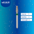 Mr. Bur 845R tapered flat end inlay onlay diamond bur 91 are tools used in multiple dental procedures. ISO 806 314 544 534 021 FG, Their tapered flat end heads are ideal for for effective crown and bridge preparation, shoulder margin preparation, and inlay onlay preparation.