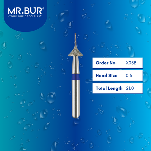 This picture show Mr. Bur X05B bur with a 0.5mm working length, is ideal for precise interproximal reduction of anterior teeth