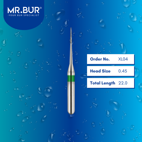 This picture show Mr.Bur XL04 bur with a 0.45mm working length and fine grit that is designed for interproximal reduction on posterior teeth