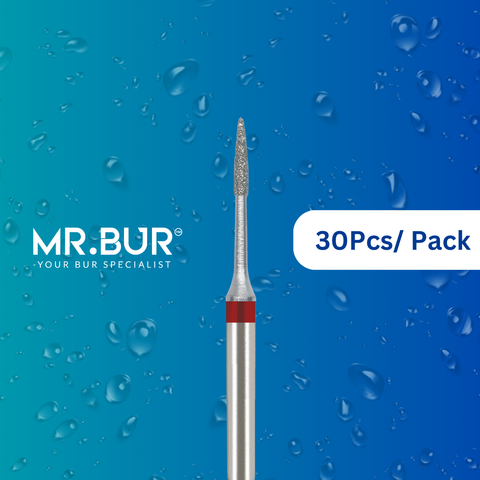 Mr. Bur's 30 pcs Fine Grit Pre-Polishing Long Neck Flame Diamond Bur FG is perfect for periodontal and gum treatment.