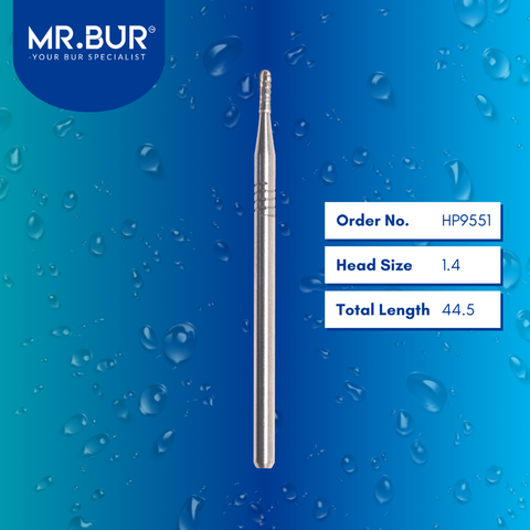 Mr. Bur HP9551 Carbide Fissure MOS Bur HP is used in multiple dental procedures, ideal for bone cutting, bone grafting, sectioning wisdom teeth, and separating teeth.