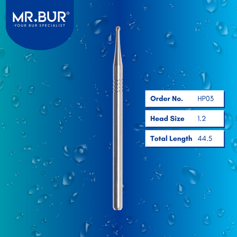 Mr. Bur HP03 Carbide Round MOS Bur HP is used in multiple dental procedures, ideal for bone cutting, bone grafting, sectioning wisdom teeth, and separating teeth.