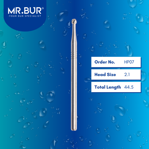 Mr. Bur HP07 Carbide Round MOS Bur HP is used in multiple dental procedures, ideal for bone cutting, bone grafting, sectioning wisdom teeth, and separating teeth.